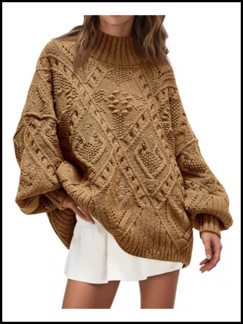 Oversized Cable Knit Crewneck Pullover Sweater Chunky Long Sleeve